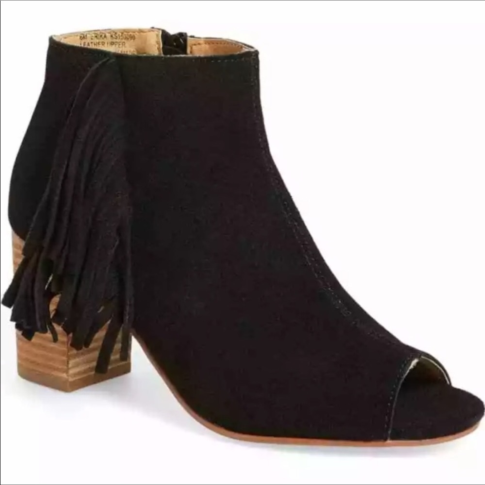 Kensie Erika Black Suede Leather Peep-Toe Booties